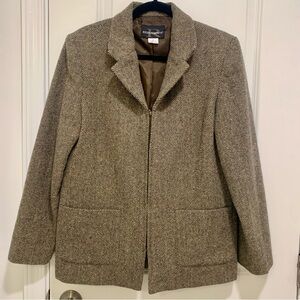 Requirements Vintage Women's Wool Blend Brown Herringbone Blazer - size 12